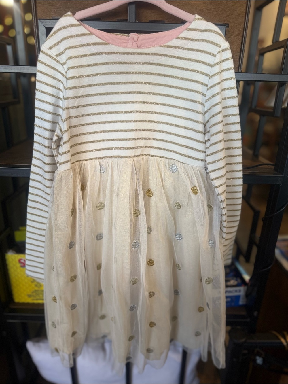 Mini Boden Cream Dress with Gold & Silver Accents
